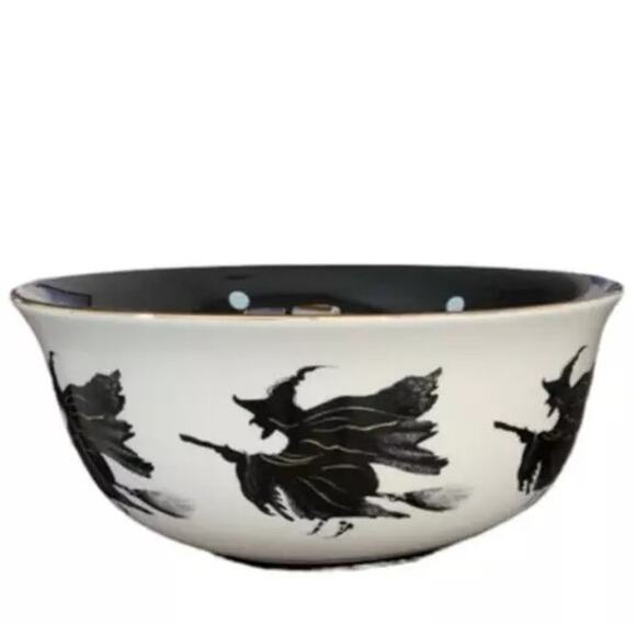Potter's Studio Halloween Witch On Broom 6.5" Bowl Ceramic Candy Dish Spooky New - Picture 1 of 8